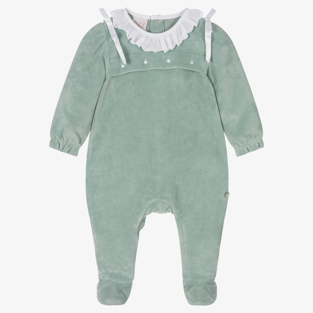 Paz Rodríguez - Girls Green Velour Babygrow | Childrensalon