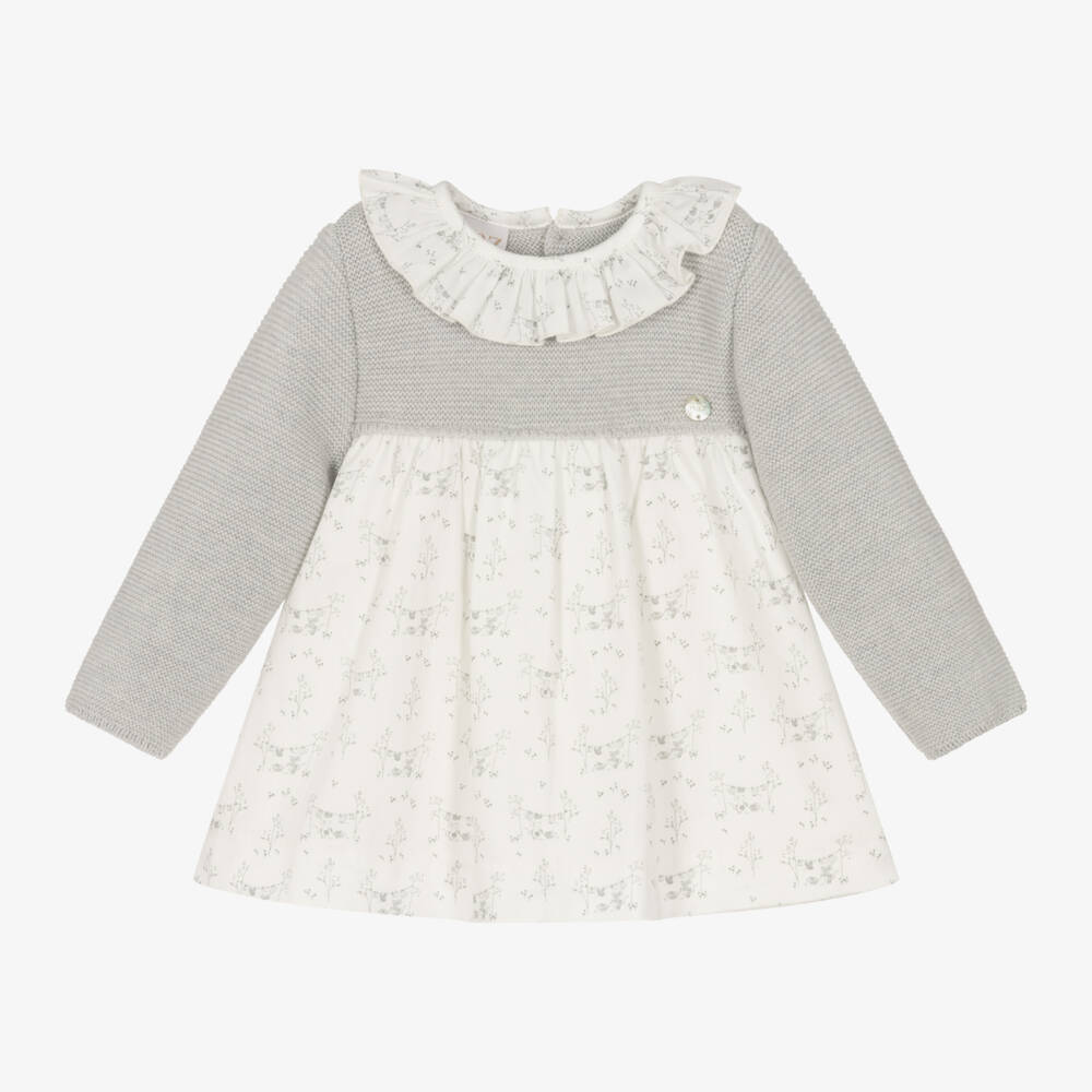 PAZ Rodríguez-Girls Grey and White Dress | Childrensalon Outlet