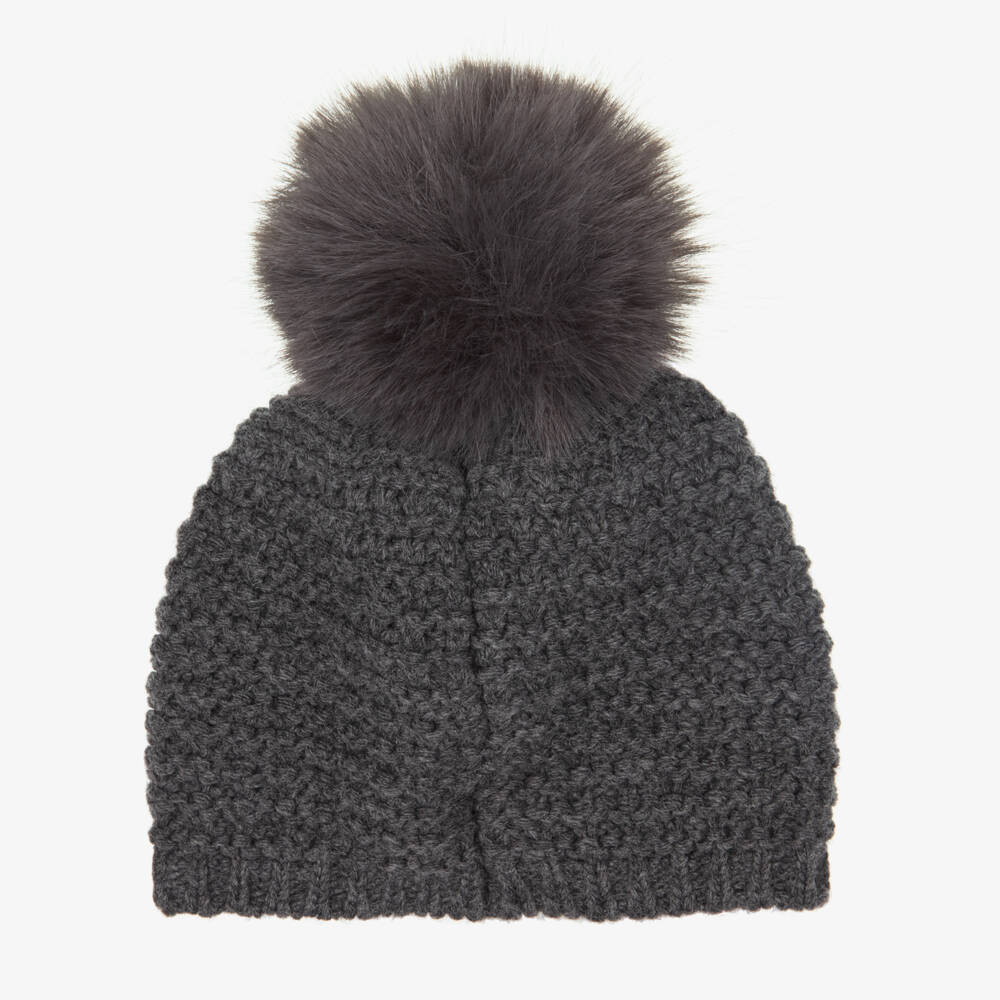 PAZ Rodríguez-Girls Grey Knitted Pom-Pom Hat | Childrensalon Outlet