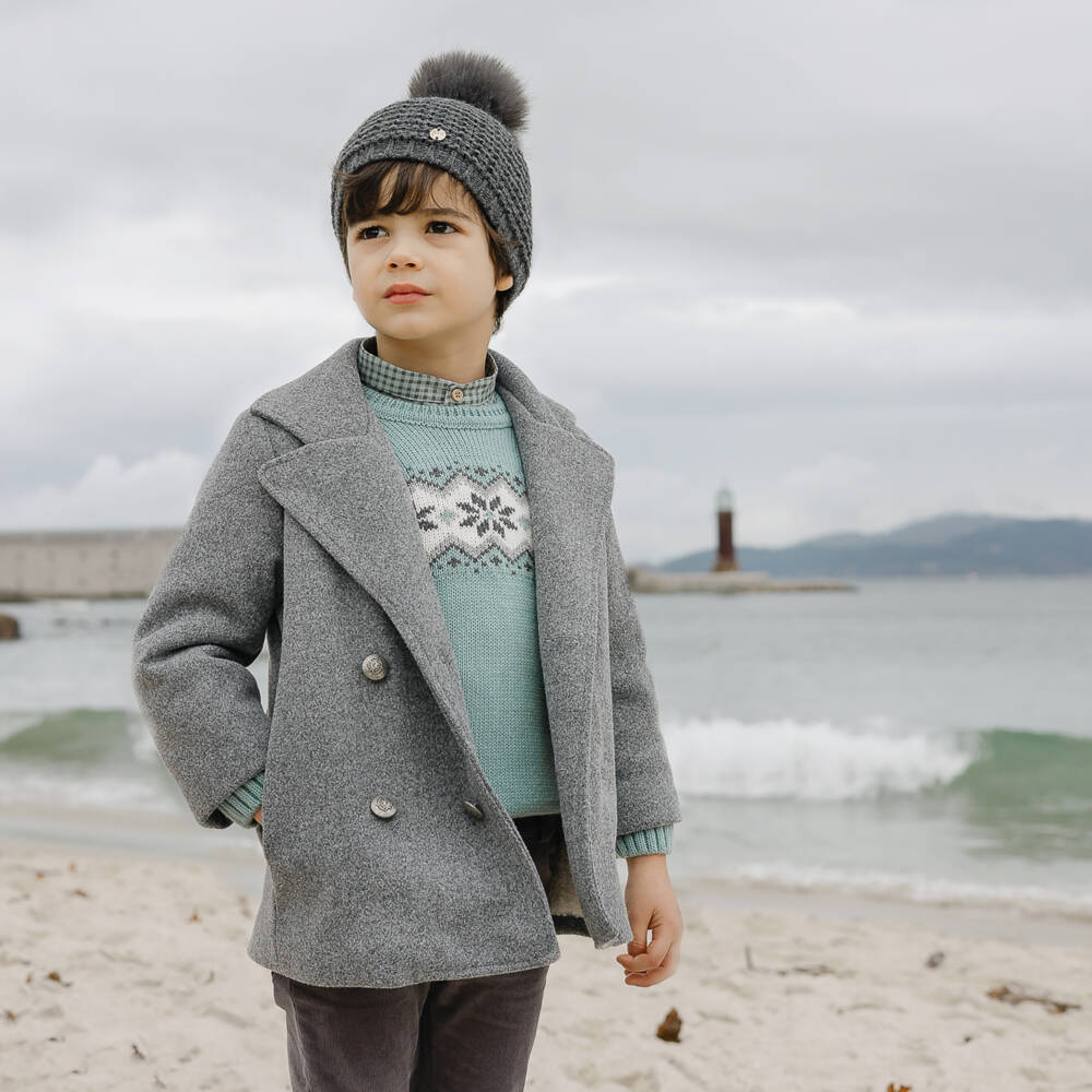 PAZ Rodríguez-Girls Grey Knitted Pom-Pom Hat | Childrensalon Outlet