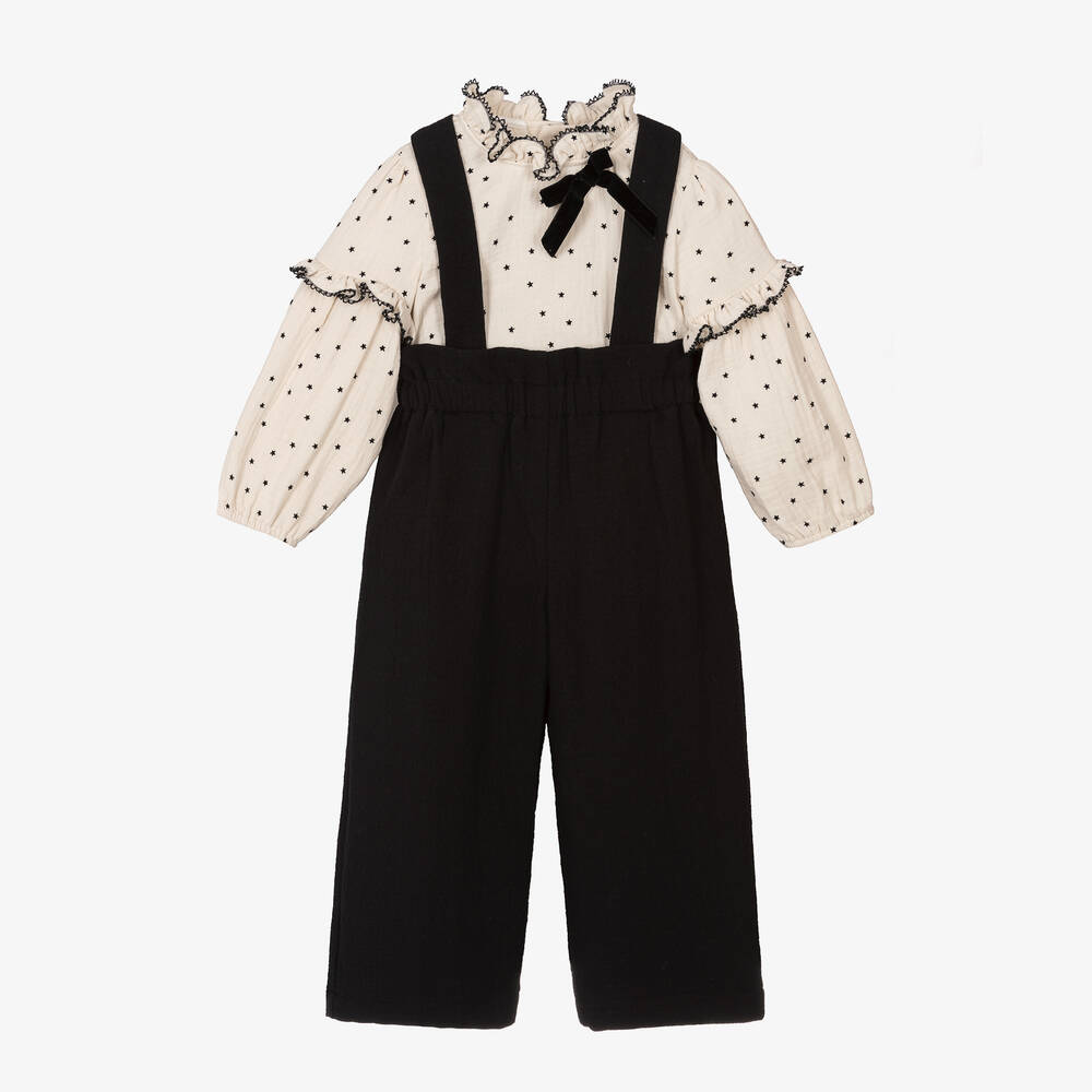 Paz Rodríguez - Кремовая блузка и черный полукомбинезон из хлопка | Childrensalon