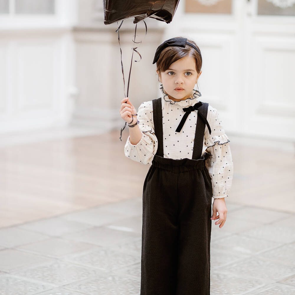 PAZ Rodríguez-Кремовая блузка и черный полукомбинезон из хлопка | Childrensalon Outlet