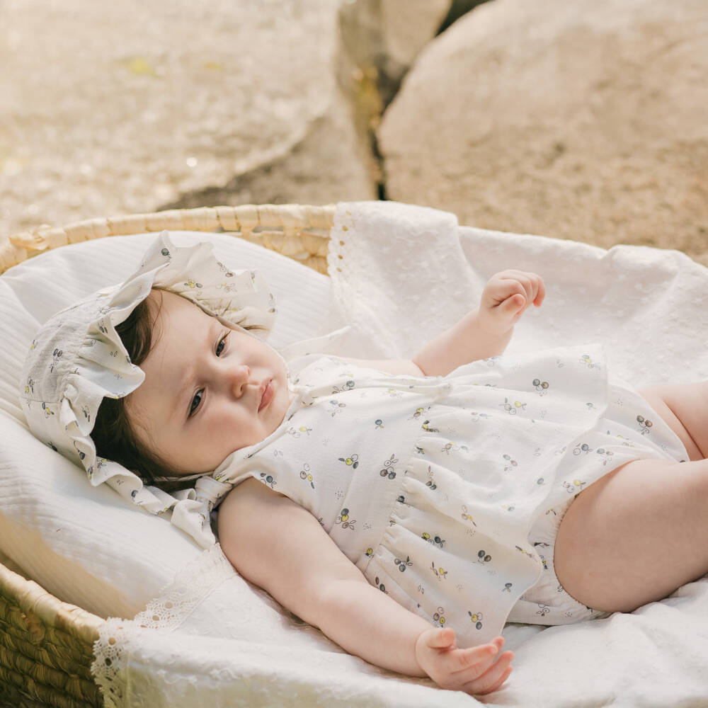 PAZ Rodríguez-طقم بناتي قصير من القطن العاجي مع قبعة شمس | Childrensalon Outlet