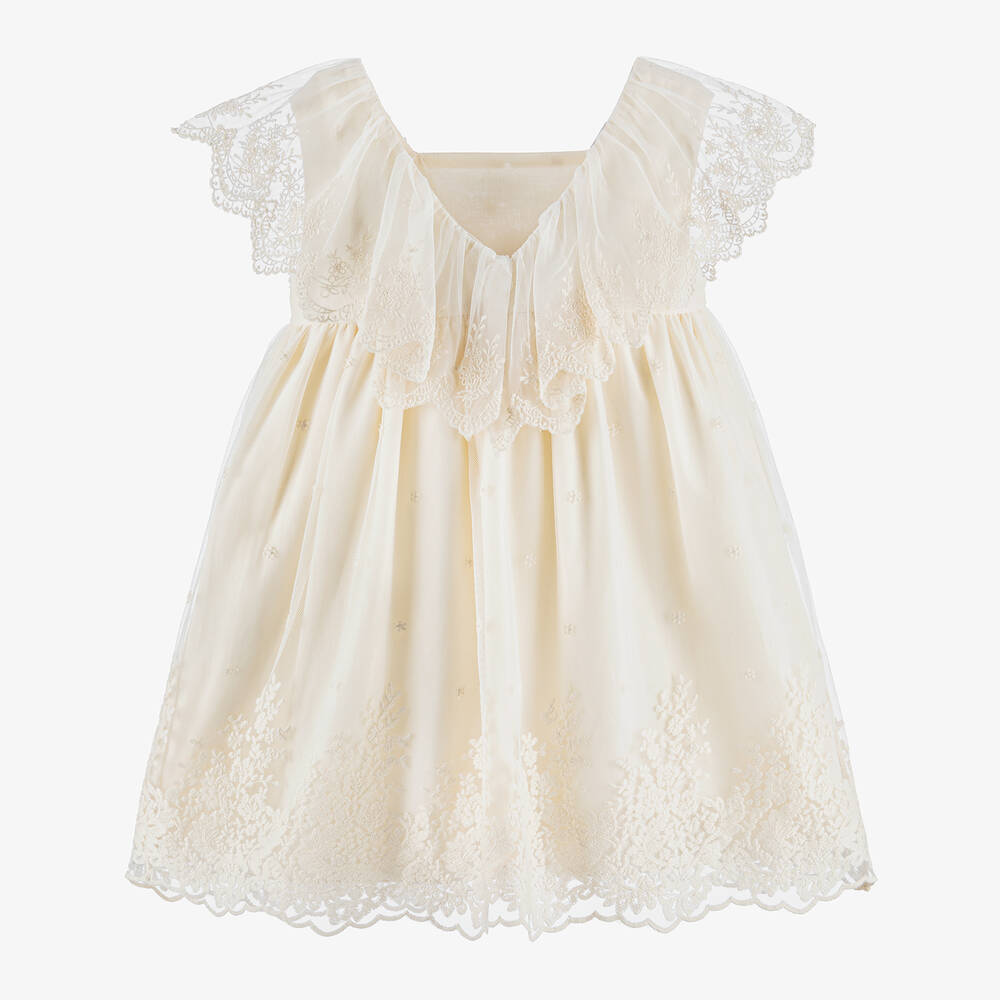 PAZ Rodríguez-Girls Ivory Embroidered Tulle  Dress | Childrensalon Outlet