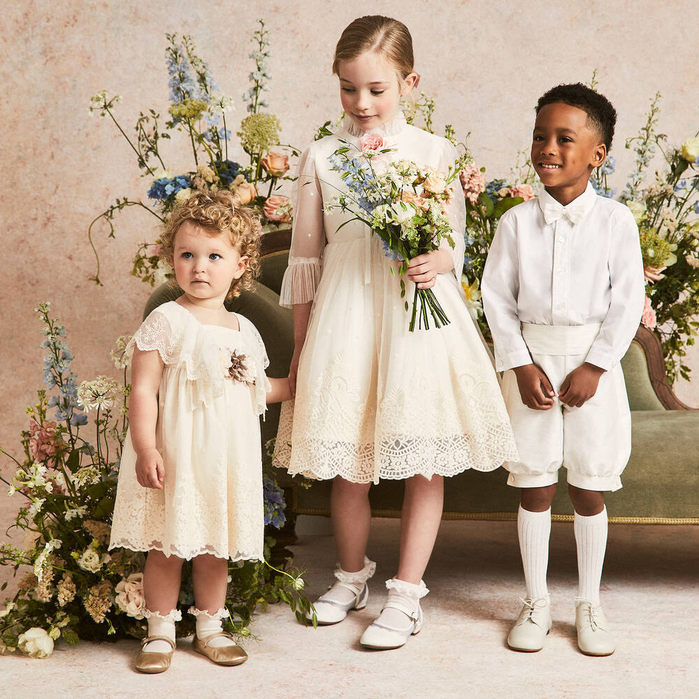 PAZ Rodríguez-Girls Ivory Embroidered Tulle  Dress | Childrensalon Outlet