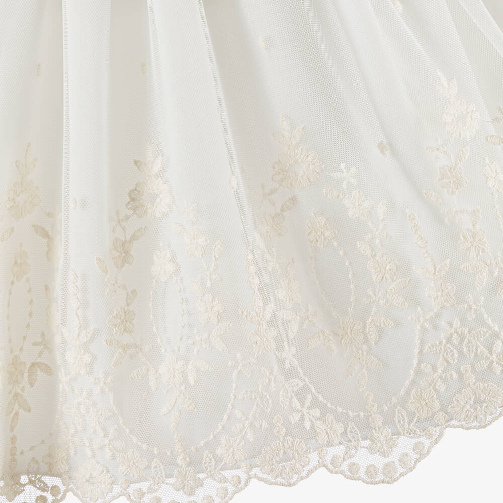PAZ Rodríguez-Girls Ivory Embroidered Tulle Dress with Sash | Childrensalon Outlet