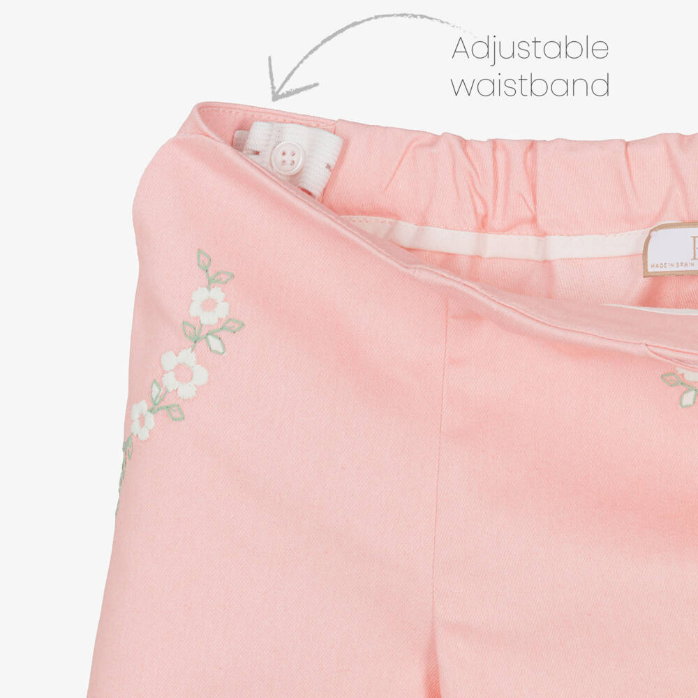 PAZ Rodríguez-Girls Ivory & Pink Trouser Set with Floral Embroidery | Childrensalon Outlet