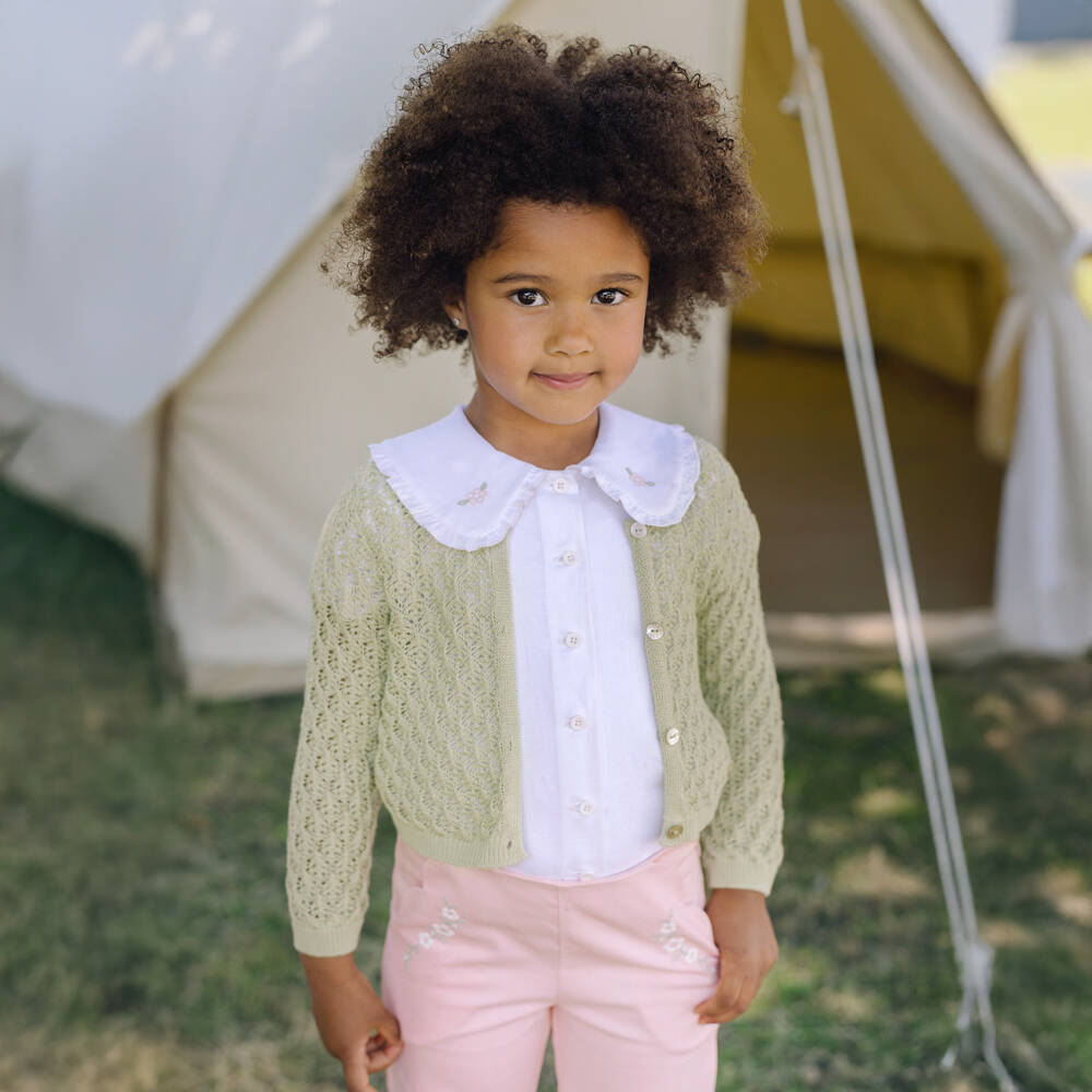 PAZ Rodríguez-Girls Ivory & Pink Trouser Set with Floral Embroidery | Childrensalon Outlet