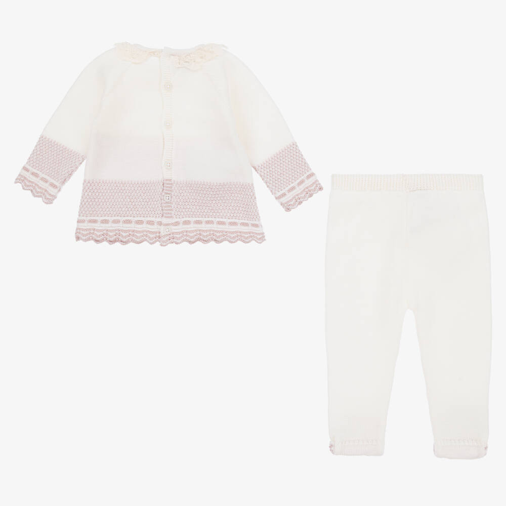 PAZ Rodríguez-Girls Ivory & Pink Wool Babygrow Set | Childrensalon Outlet