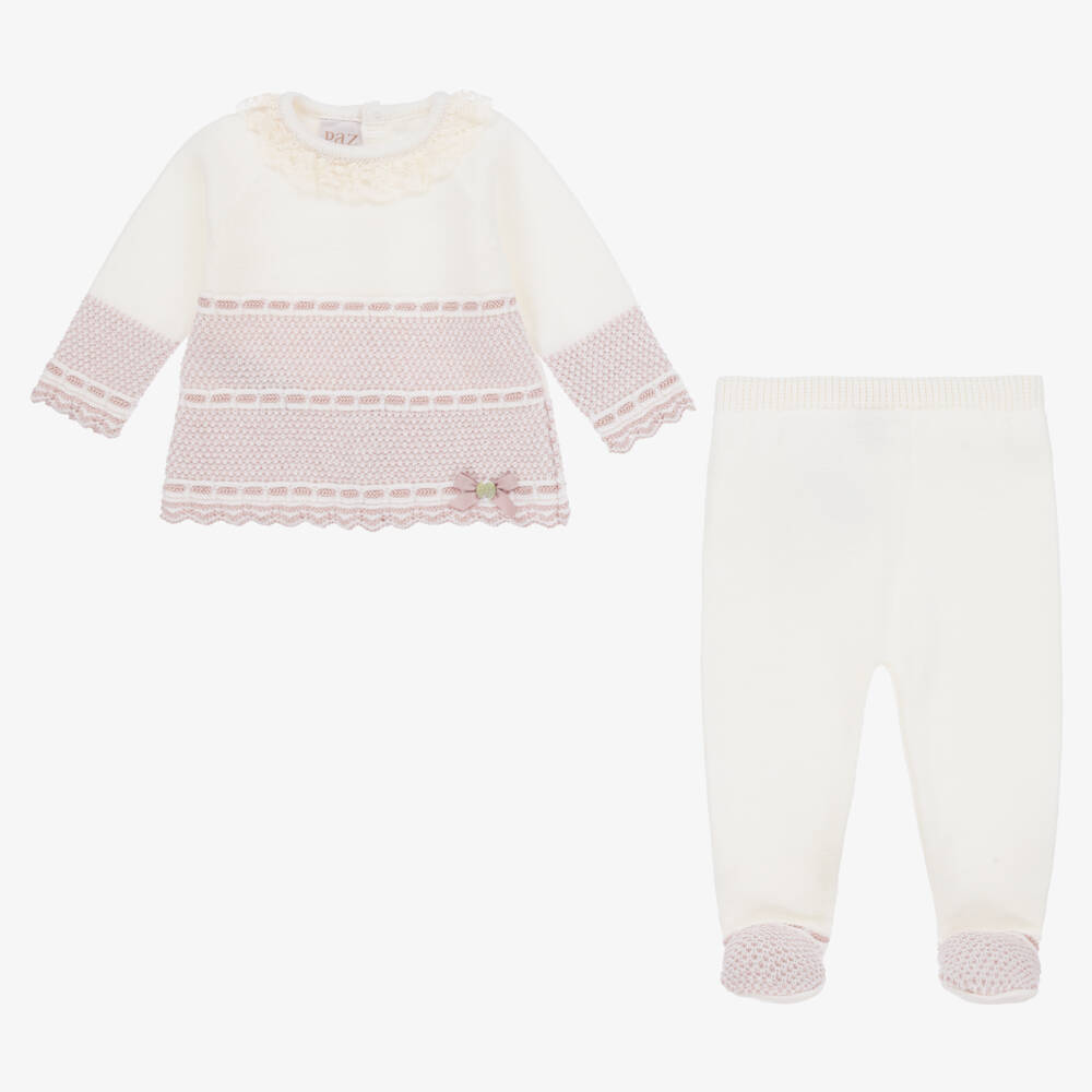 PAZ Rodríguez-Girls Ivory & Pink Wool Babygrow Set | Childrensalon Outlet