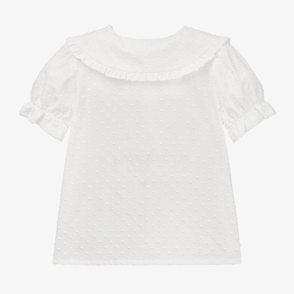 PAZ Rodríguez-Girls Ivory Plumeti Cotton Blouse | Childrensalon Outlet