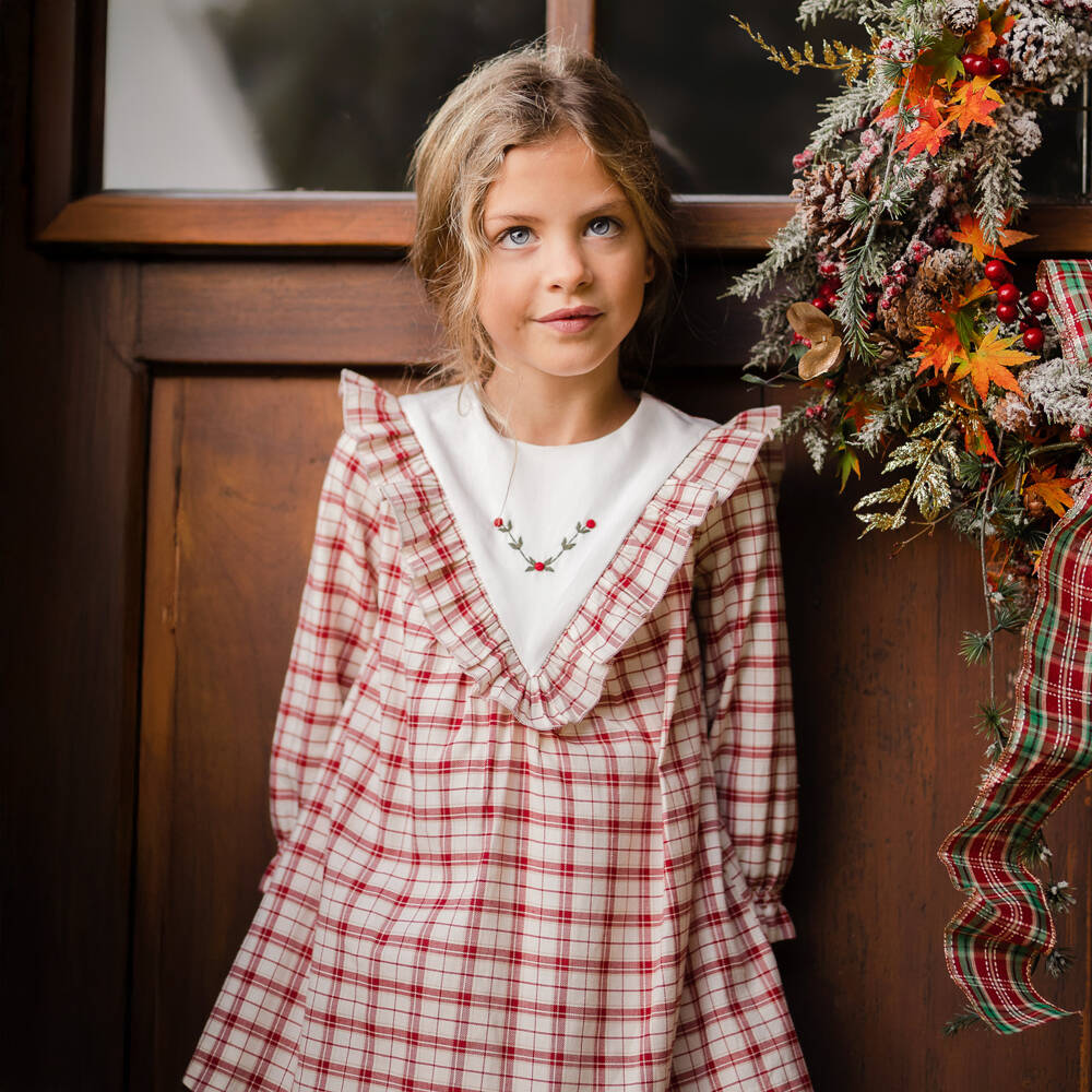 PAZ Rodríguez-Girls Ivory & Red Check Cotton Dress | Childrensalon Outlet