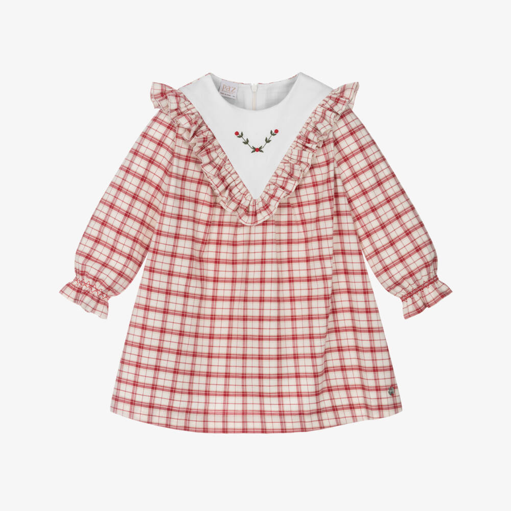 PAZ Rodríguez-Girls Ivory & Red Check Cotton Dress | Childrensalon Outlet