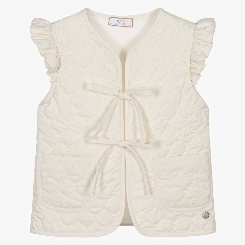 PAZ Rodríguez-Girls Ivory Ruffle Quilted Vest | Childrensalon Outlet