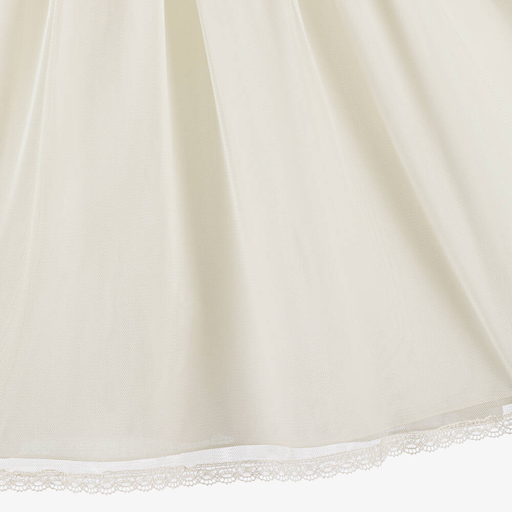 PAZ Rodríguez-Girls Ivory Tulle Dress with Lace Sleeves & Sash Belt | Childrensalon Outlet