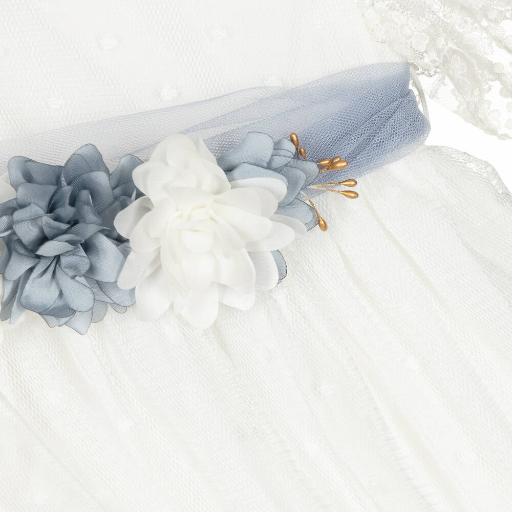 PAZ Rodríguez-فستان قطن وتول لون عاجي مزين بورود | Childrensalon Outlet