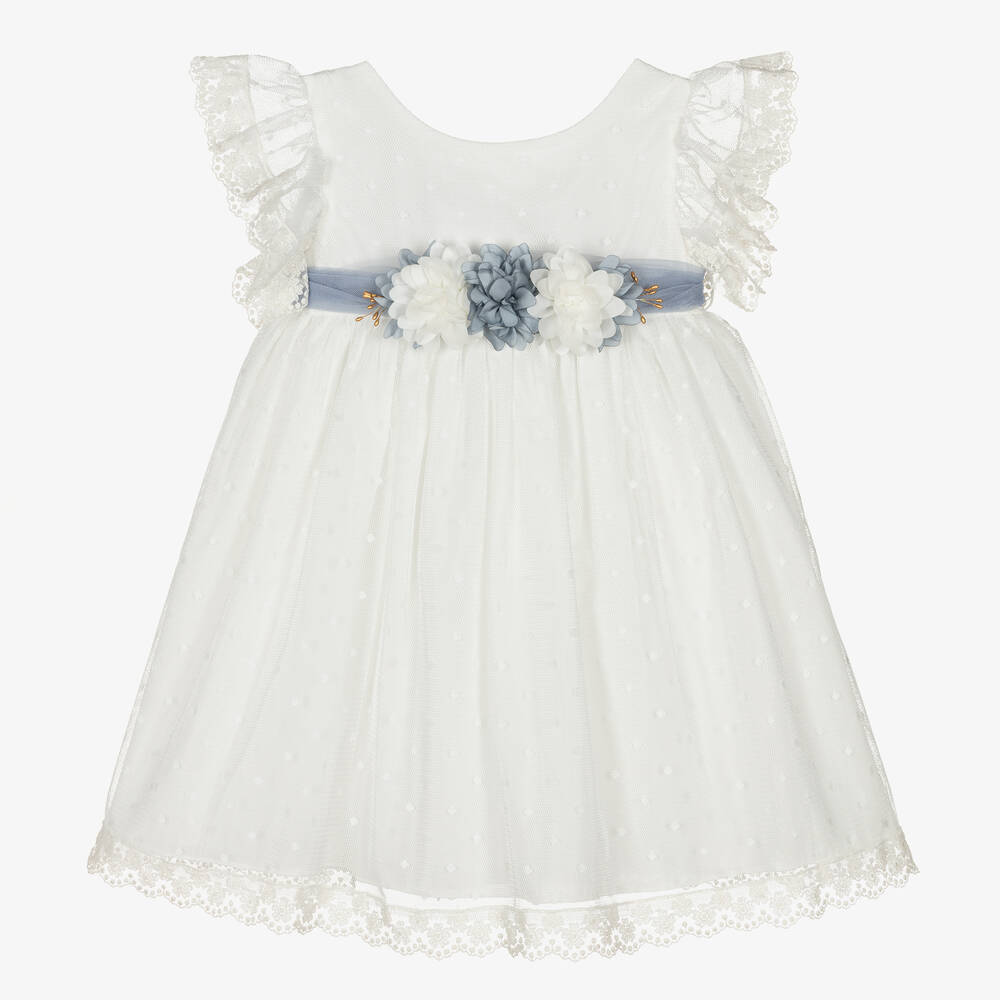 Paz Rodríguez - Girls Ivory Tulle & Floral Belt Dress | Childrensalon