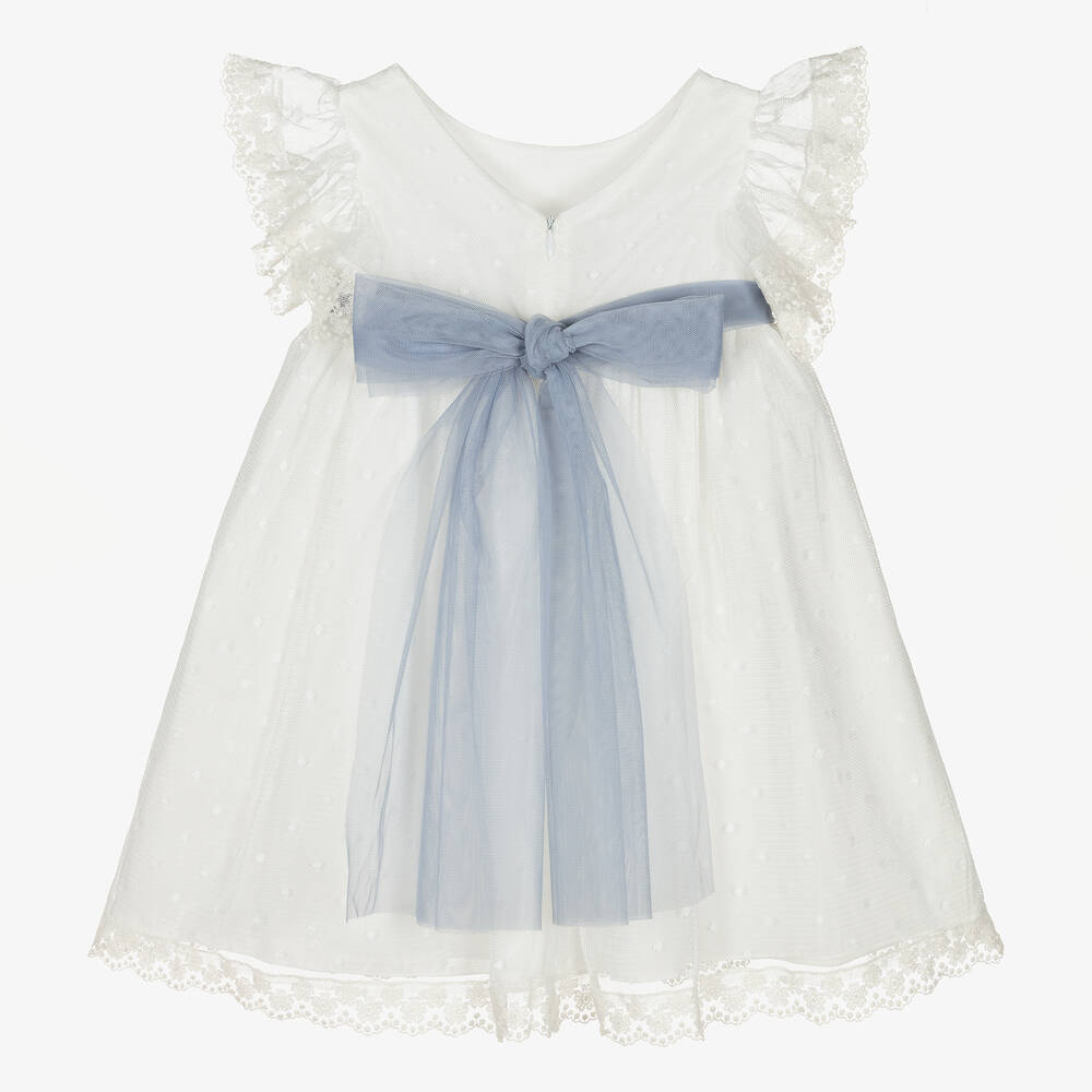 PAZ Rodríguez-فستان قطن وتول لون عاجي مزين بورود | Childrensalon Outlet