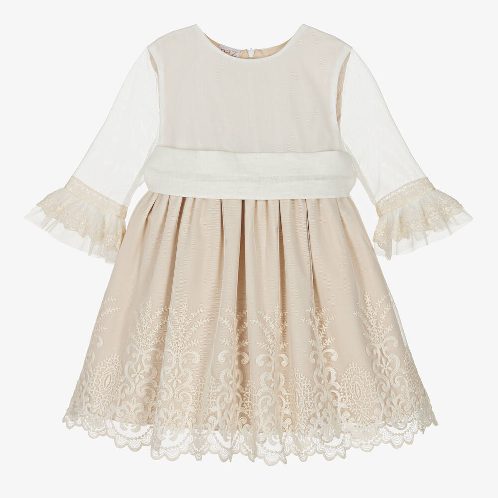 PAZ Rodríguez-Girls Ivory Tulle & Lace Dress  | Childrensalon Outlet
