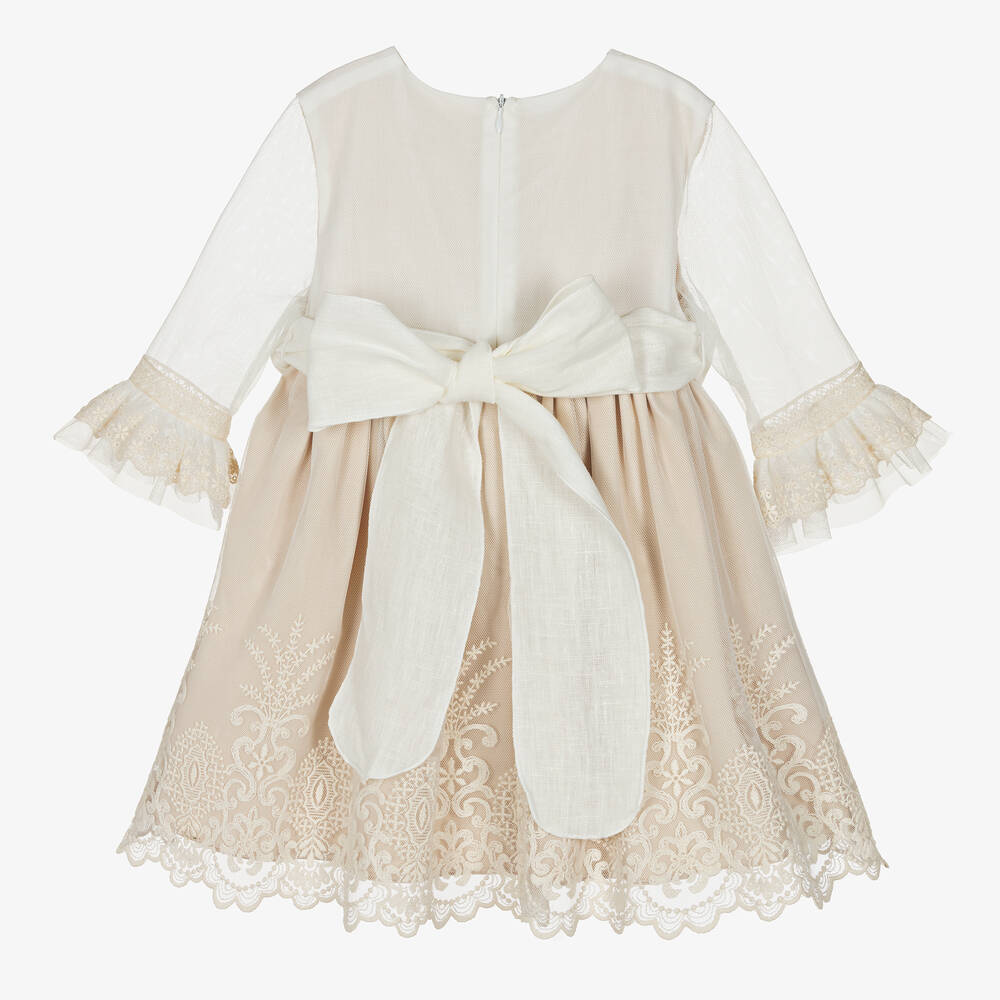 PAZ Rodríguez-Кремовое платье из тюля и кружева для девочек | Childrensalon Outlet