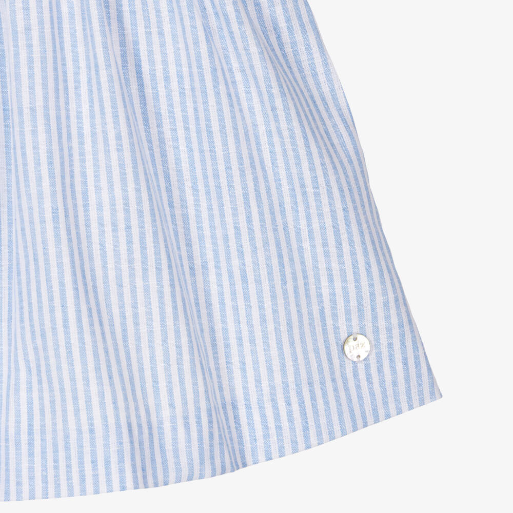PAZ Rodríguez-Girls Linen Cotton Blue Striped Dress | Childrensalon Outlet
