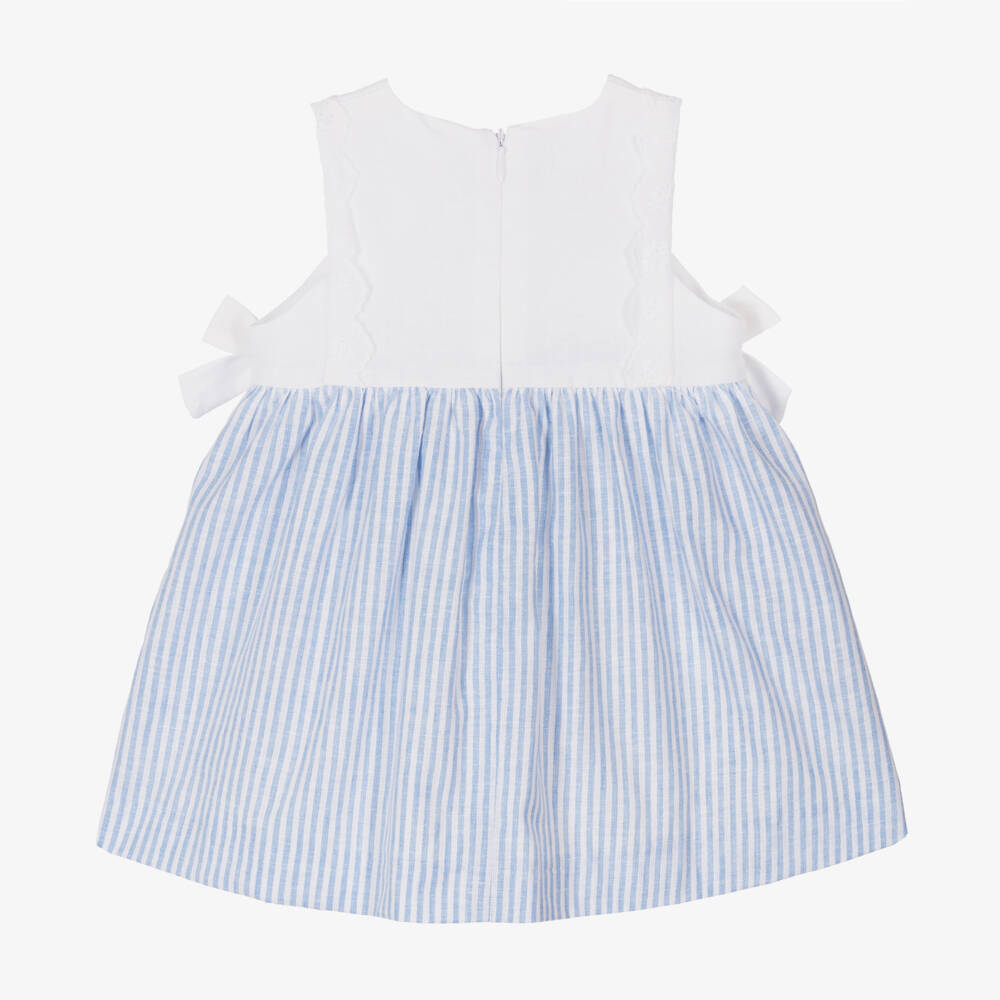 PAZ Rodríguez-Girls Linen Cotton Blue Striped Dress | Childrensalon Outlet