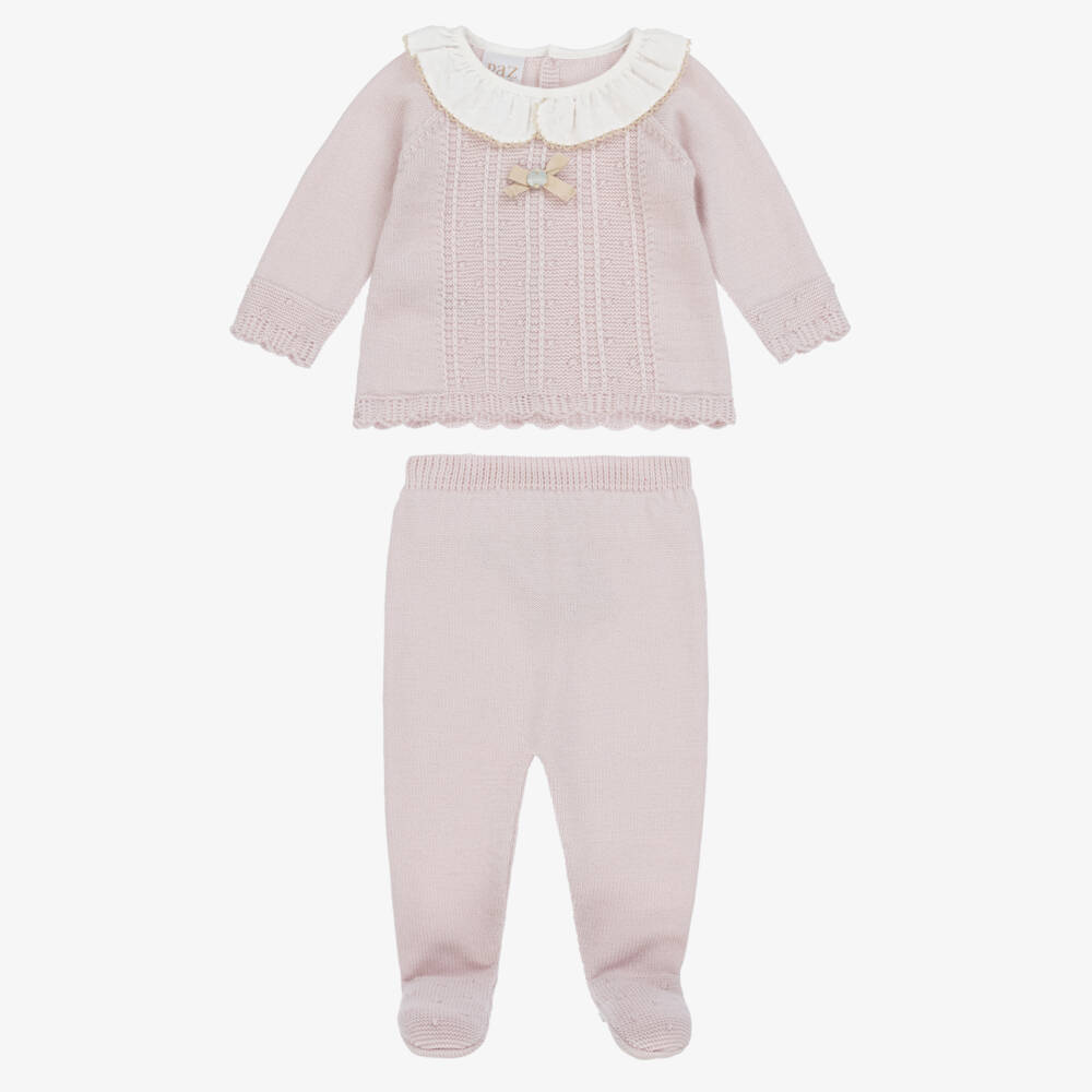 PAZ Rodríguez-Girls Mauve Pink Wool Knit Babygrow with Ruffle Collar | Childrensalon Outlet