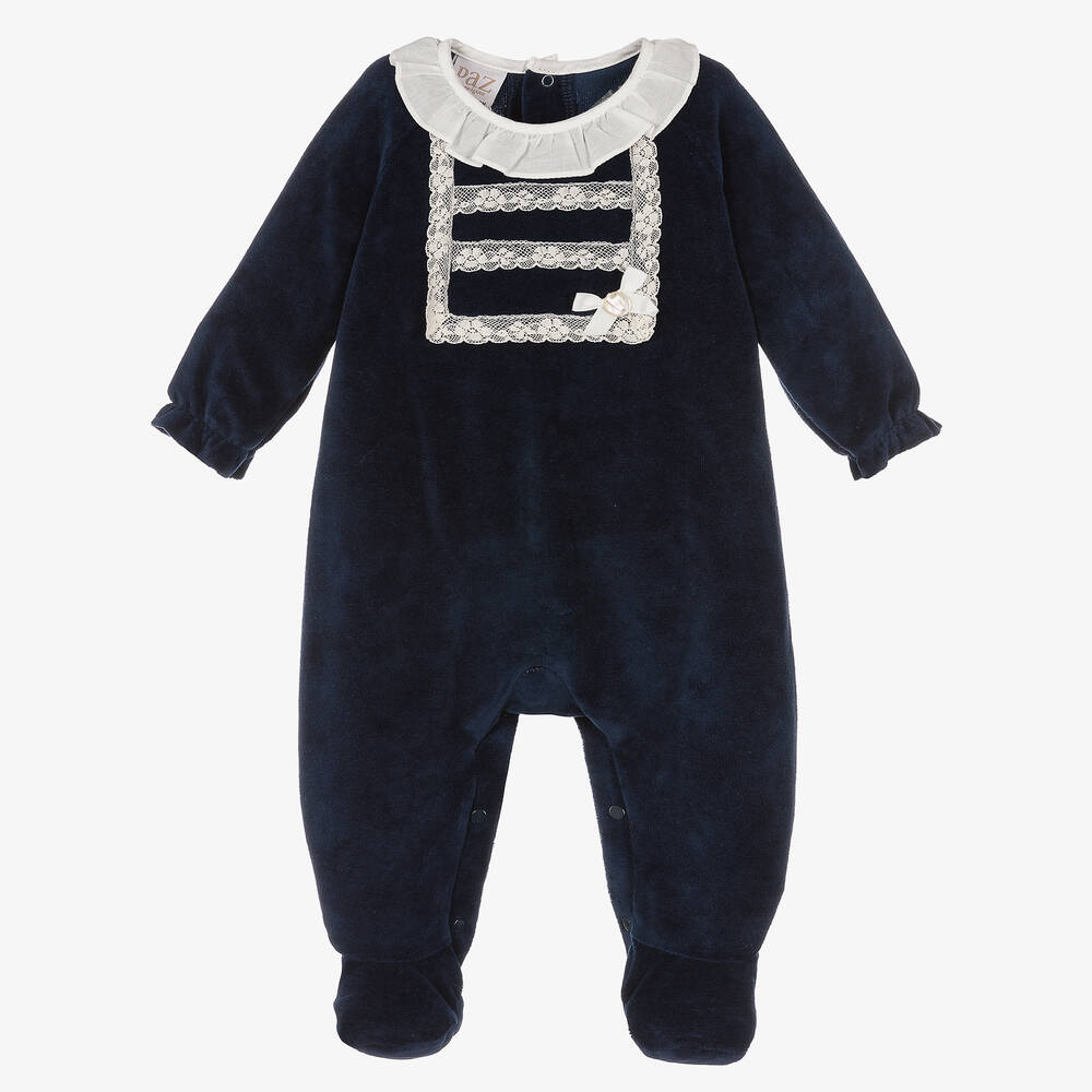 Paz Rodríguez - Navyblauer Velours-Strampler (M)  | Childrensalon