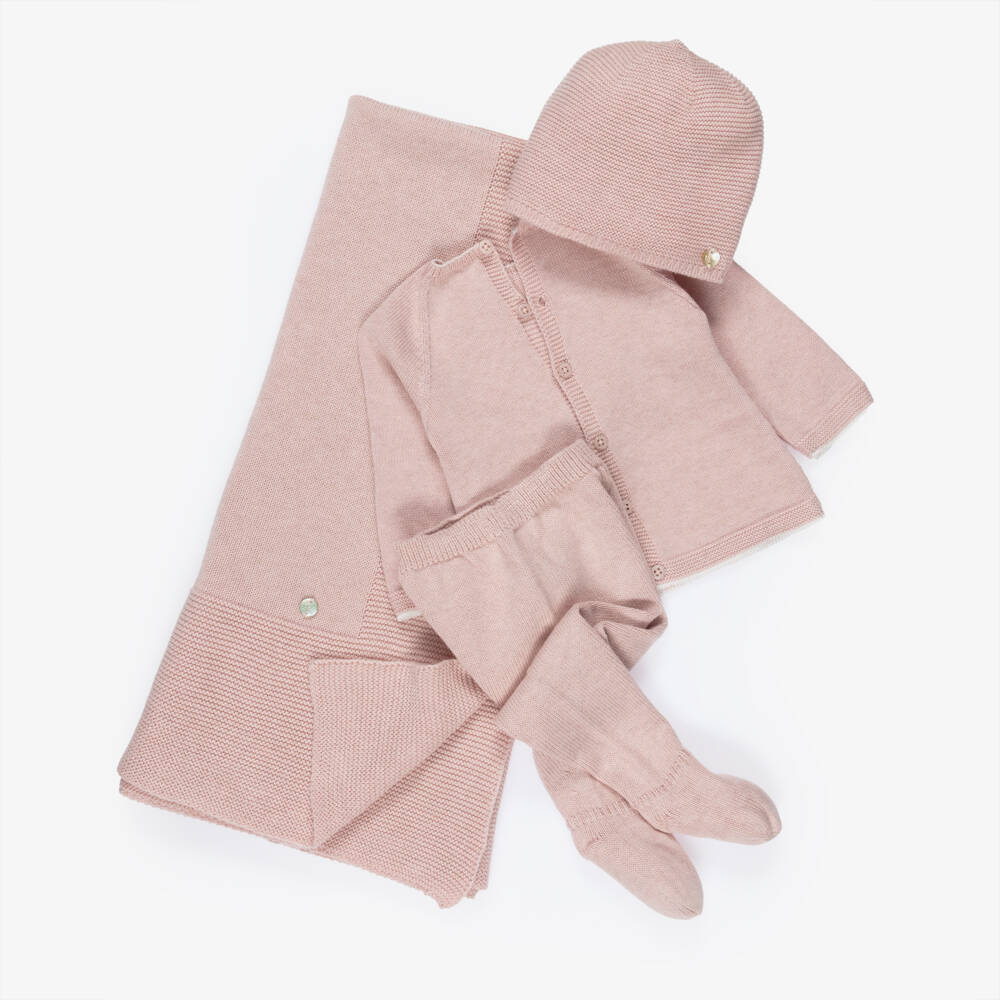 PAZ Rodríguez-Girls Pale Pink Cotton & Cashmere Knitted Babysuit Set | Childrensalon Outlet