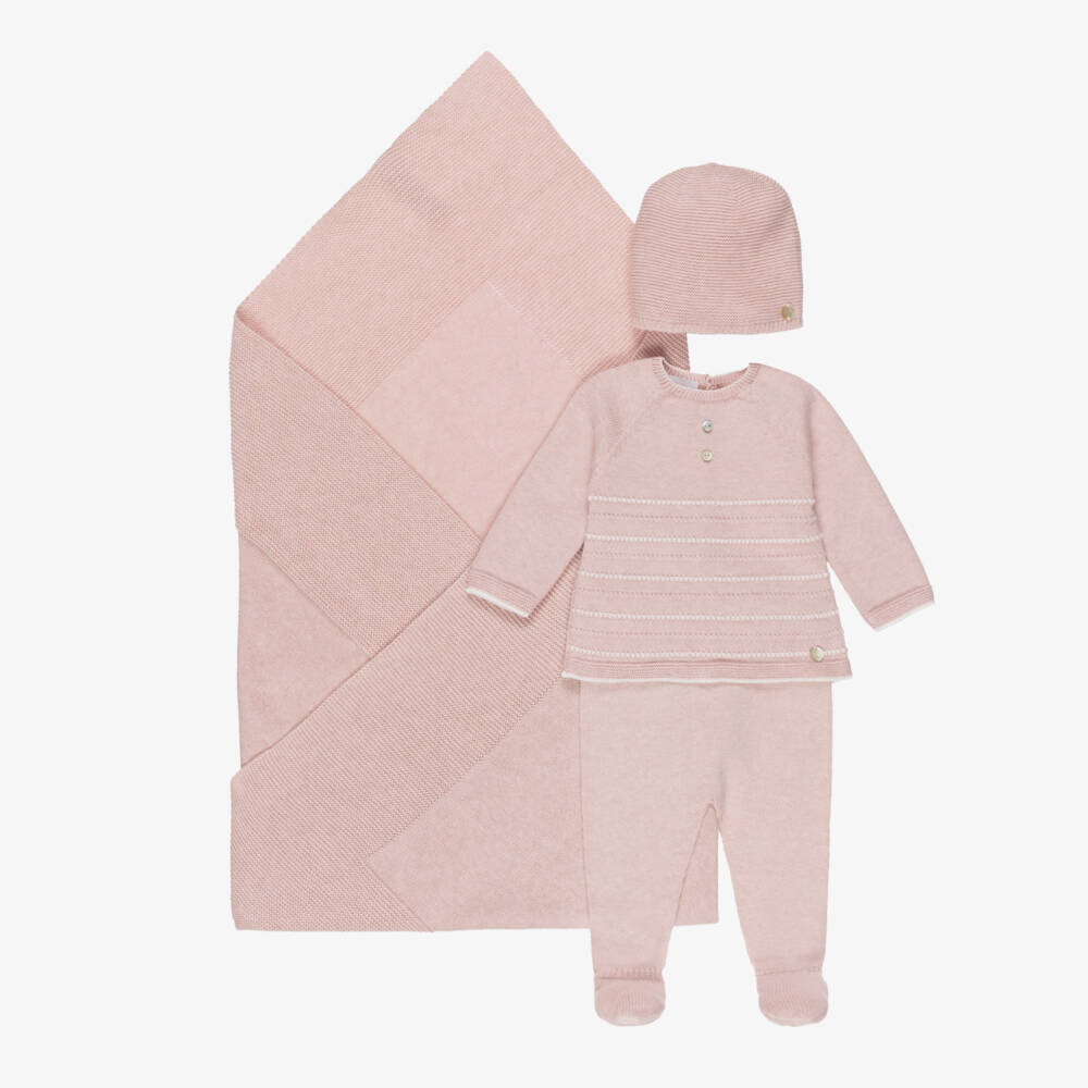 PAZ Rodríguez-Girls Pale Pink Cotton & Cashmere Knitted Babysuit Set | Childrensalon Outlet