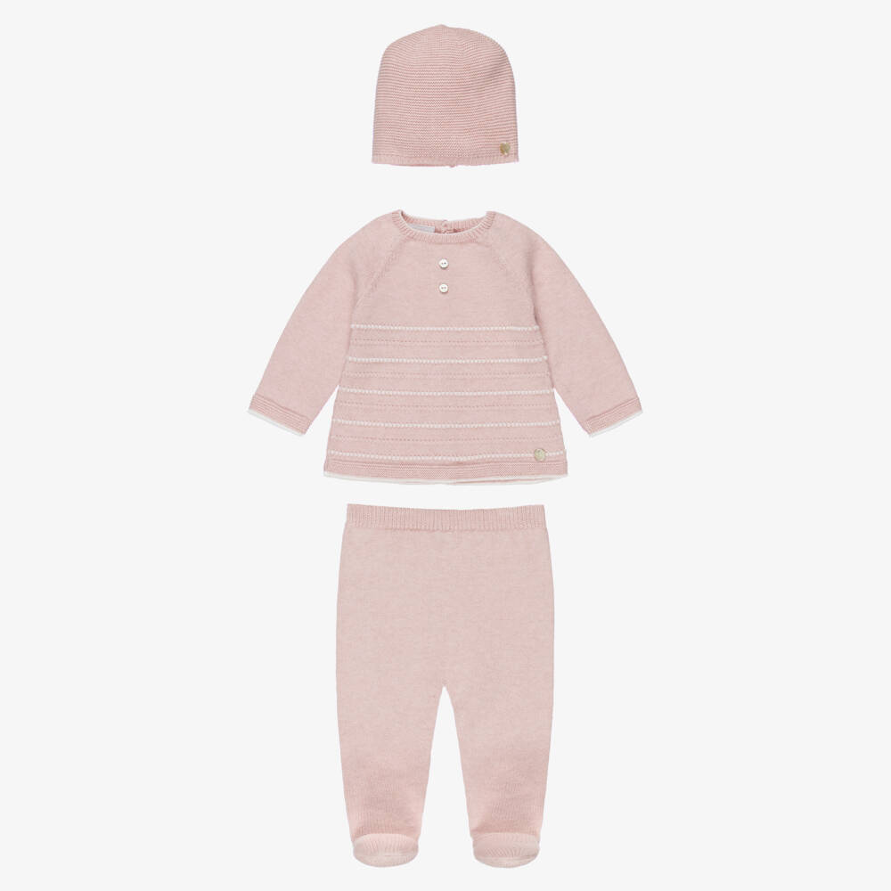 PAZ Rodríguez-Girls Pale Pink Cotton & Cashmere Knitted Babysuit Set | Childrensalon Outlet