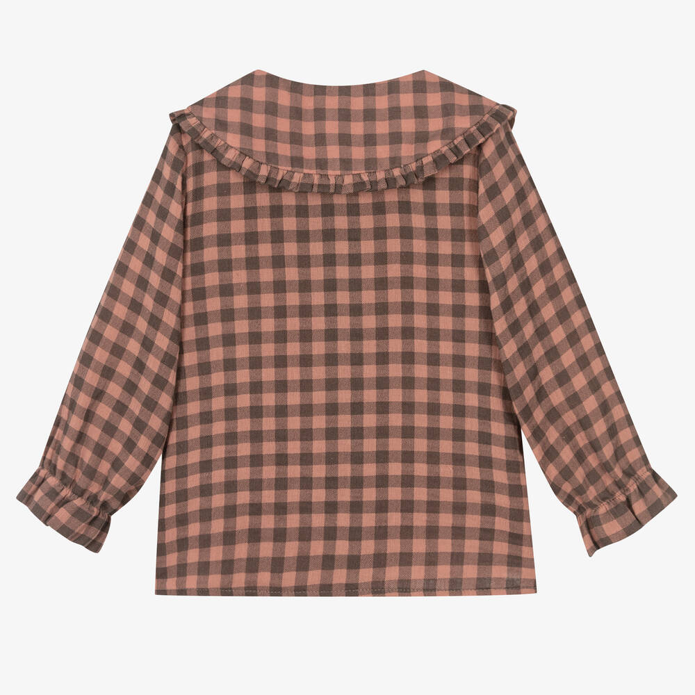 PAZ Rodríguez-Розовая хлопковая блузка в клетку для девочек | Childrensalon Outlet