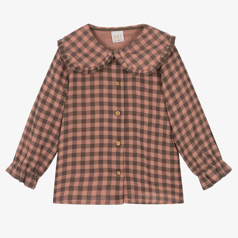 Paz Rodríguez - Girls Pink Check Cotton Blouse | Childrensalon