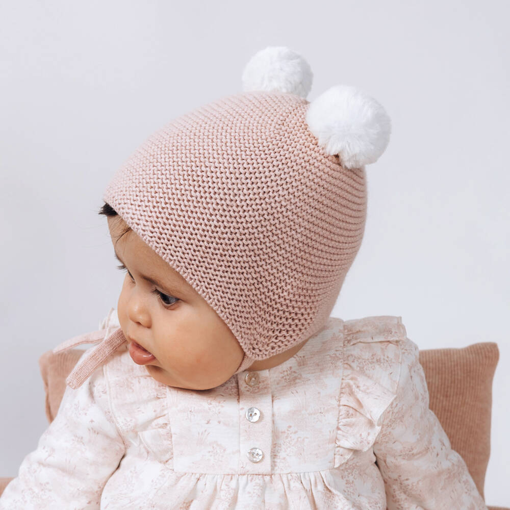 PAZ Rodríguez-Girls Pink Cotton & Cashmere Knit Pom-Pom Hat | Childrensalon Outlet