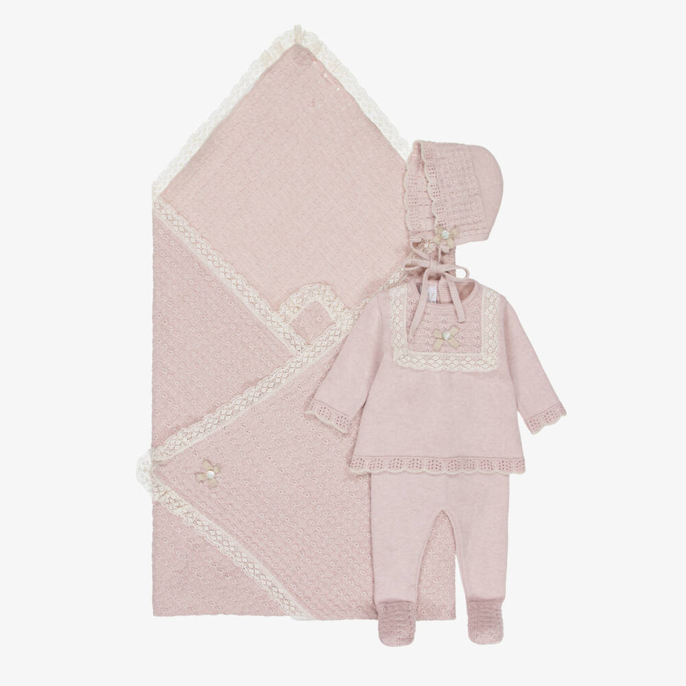 PAZ Rodríguez-Girls Pink Cotton & Cashmere Knitted Babysuit Set | Childrensalon Outlet