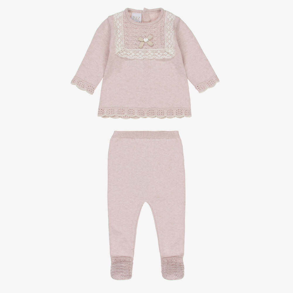PAZ Rodríguez-Girls Pink Cotton & Cashmere Knitted Babysuit Set | Childrensalon Outlet