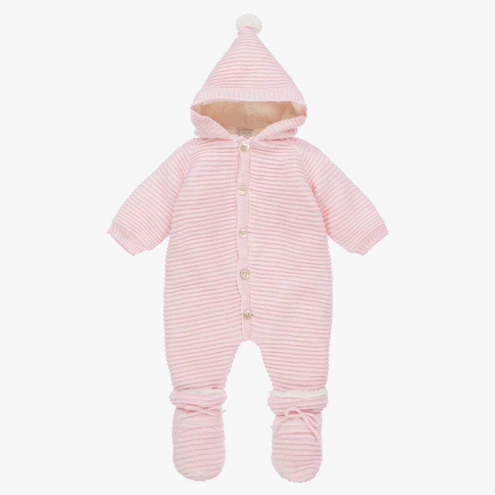 Paz Rodríguez - Girls Pink Cotton Knit Pramsuit & Booties | Childrensalon