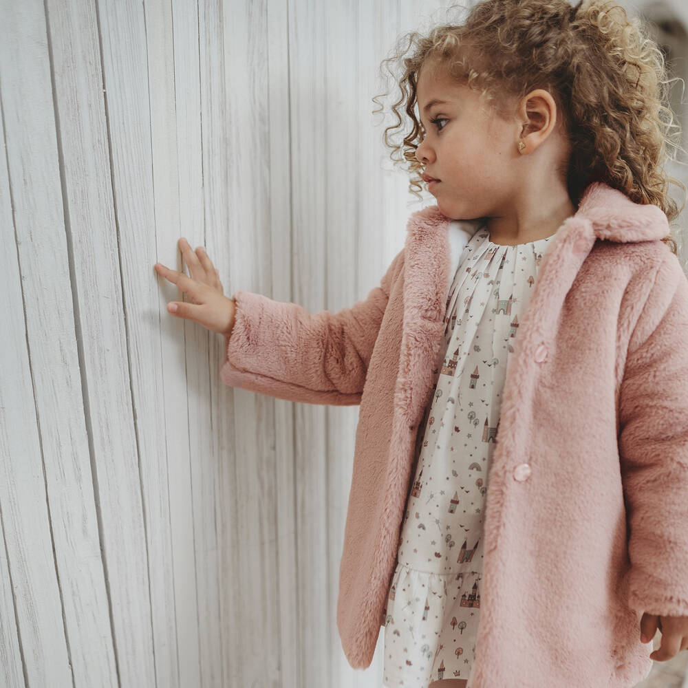 Paz Rodr guez Girls Pink Faux Fur Coat Childrensalon Outlet