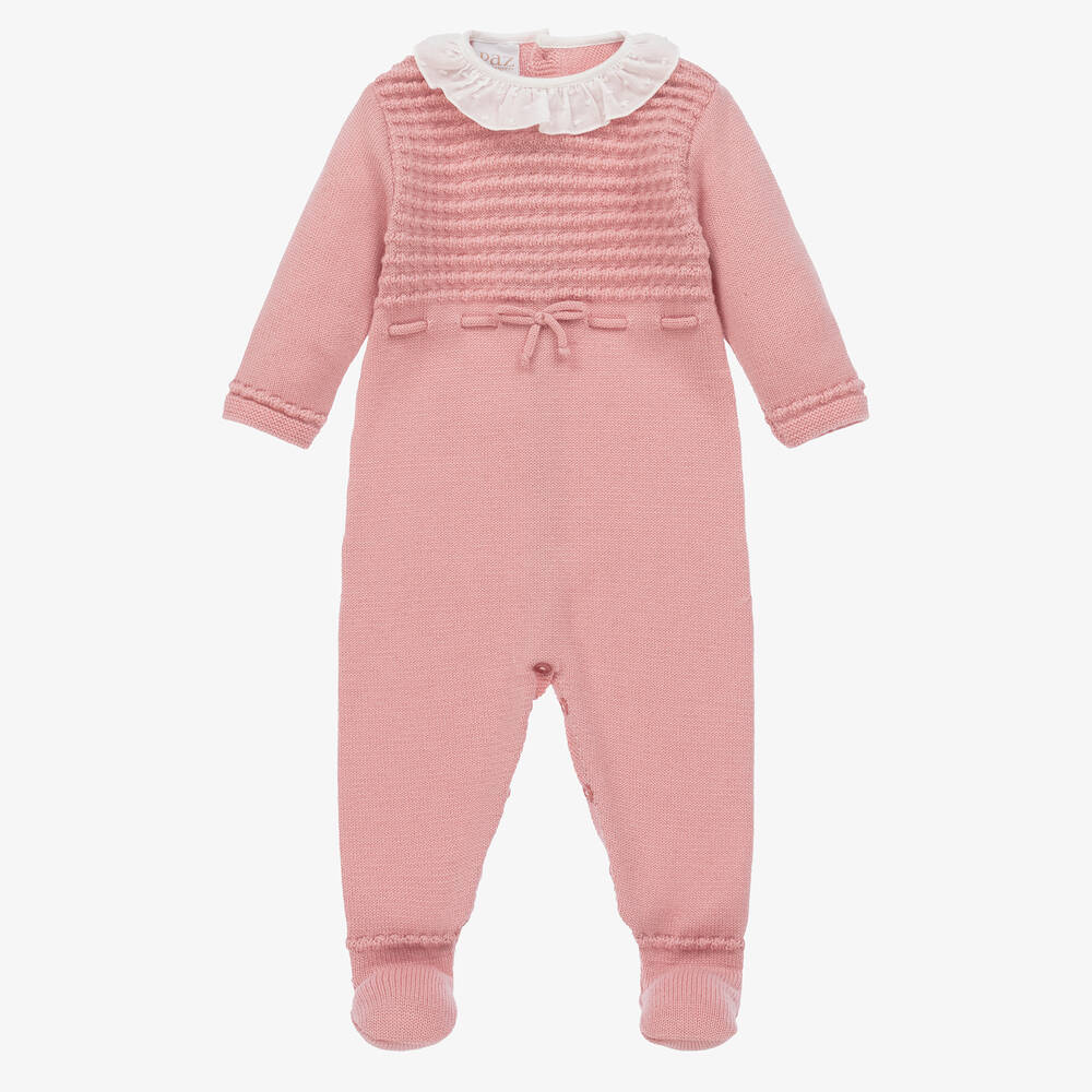 Paz Rodríguez - Girls Pink Knitted Merino Wool Babygrow | Childrensalon