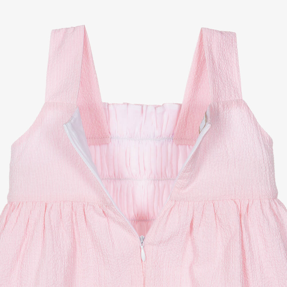 PAZ Rodríguez-Girls Pink Seersucker Dress with Ric Rac Trims | Childrensalon Outlet
