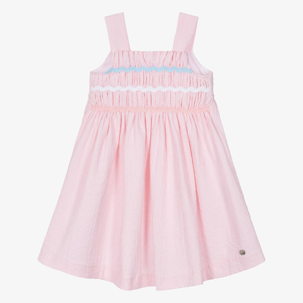 PAZ Rodríguez-Girls Pink Seersucker Dress with Ric Rac Trims | Childrensalon Outlet