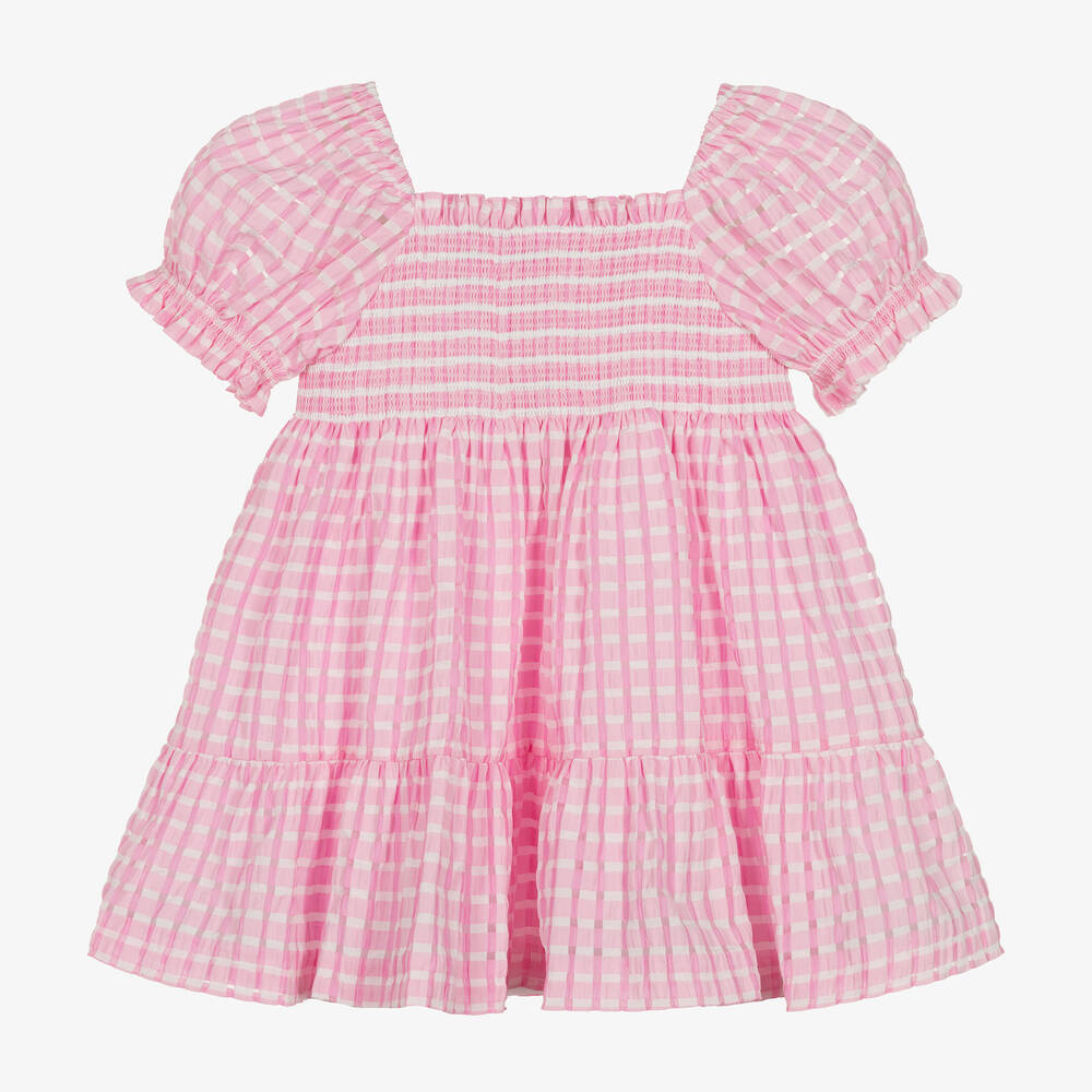 PAZ Rodríguez-Girls Pink Shirred Gingham Seersucker Dress | Childrensalon Outlet