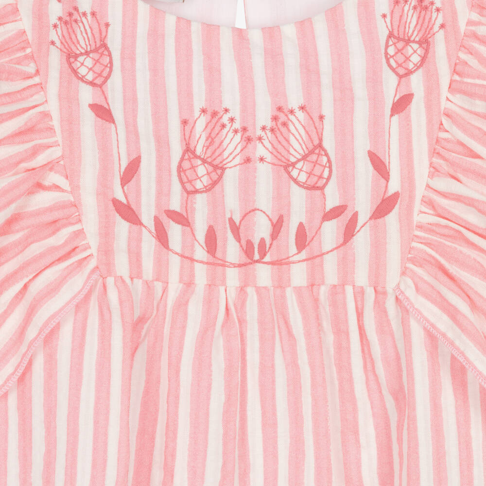 PAZ Rodríguez-Хлопковая блузка в розовую полоску с рюшами для девочек | Childrensalon Outlet