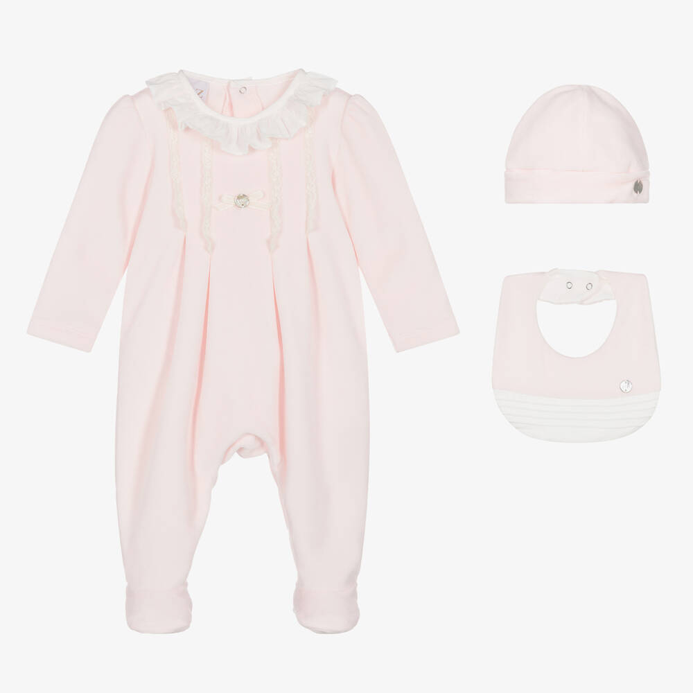 Paz Rodríguez - Girls Pink Velour Smocked Babygrow Set | Childrensalon