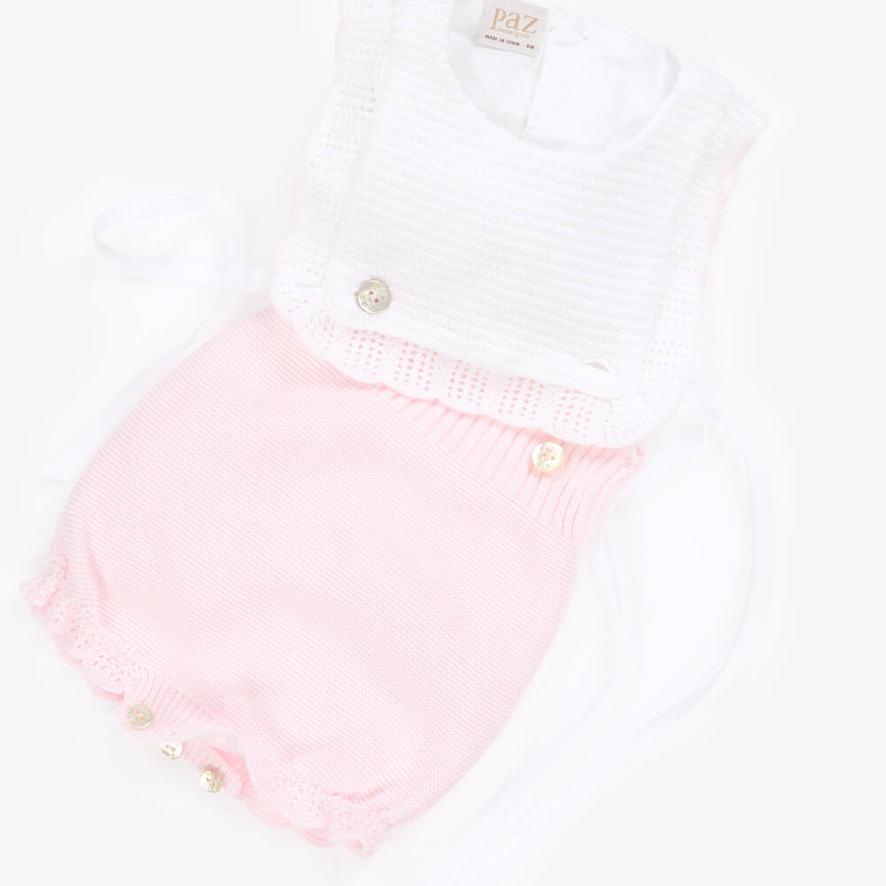 PAZ Rodríguez-Girls' Pink & White Knit Romper | Childrensalon Outlet