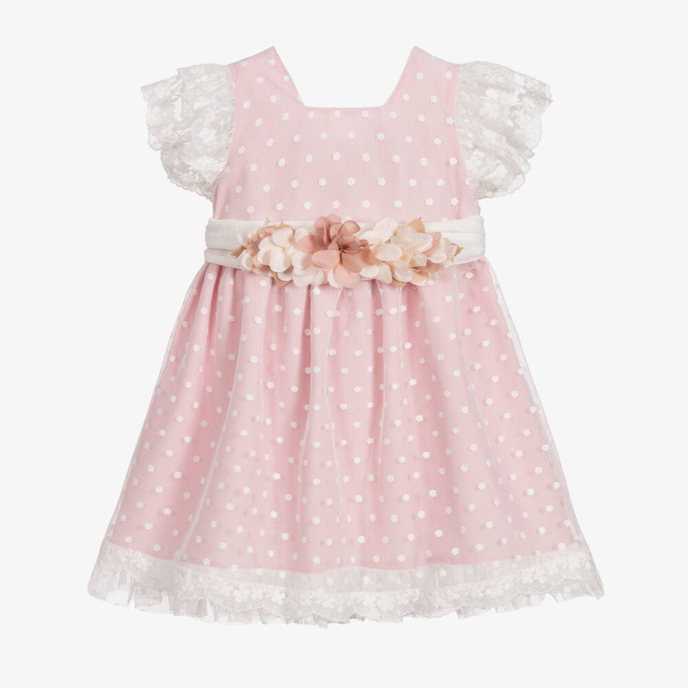 PAZ Rodríguez-فستان  تول مطرز و دانتيل لون زهري و أبيض | Childrensalon Outlet