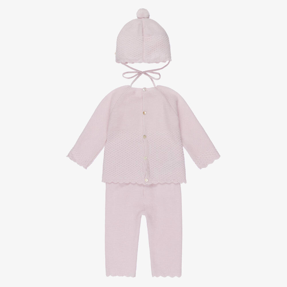 PAZ Rodríguez-Girls Pink Wool & Cashmere Babygrow Set | Childrensalon Outlet