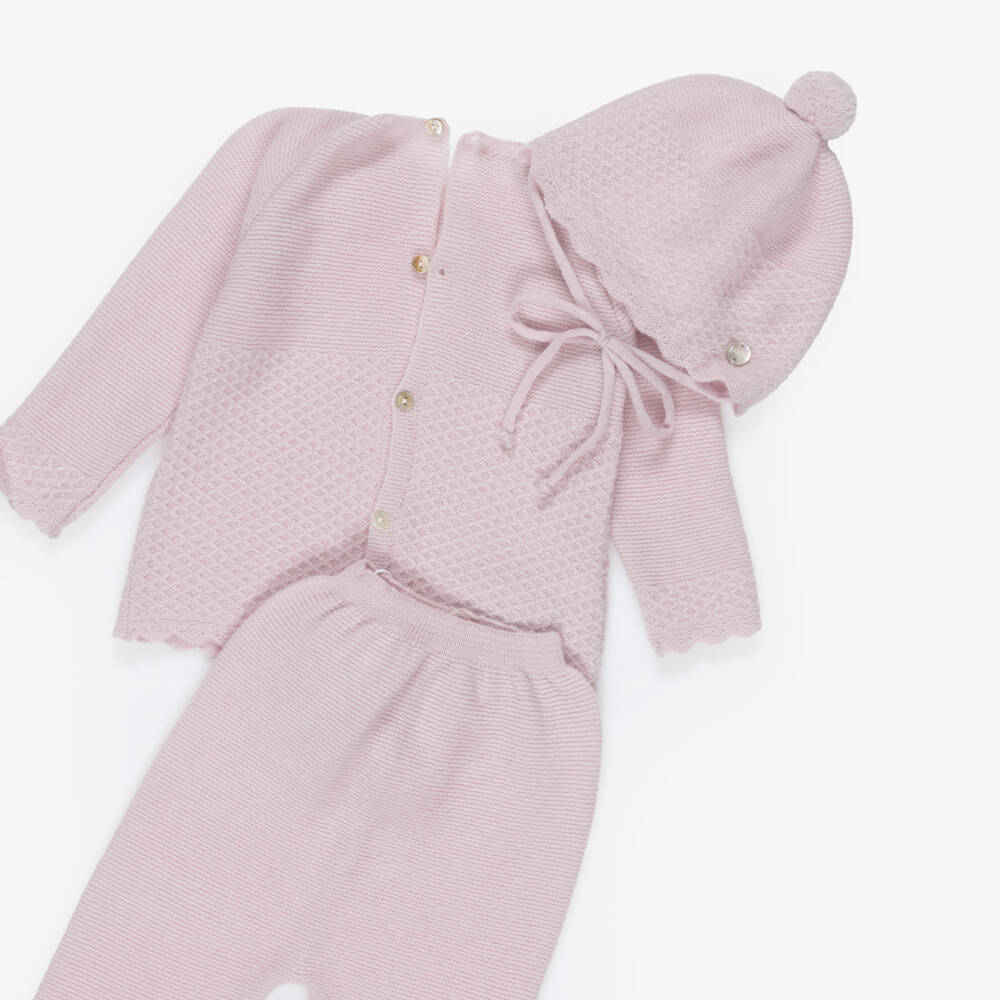 PAZ Rodríguez-Girls Pink Wool & Cashmere Babygrow Set | Childrensalon Outlet