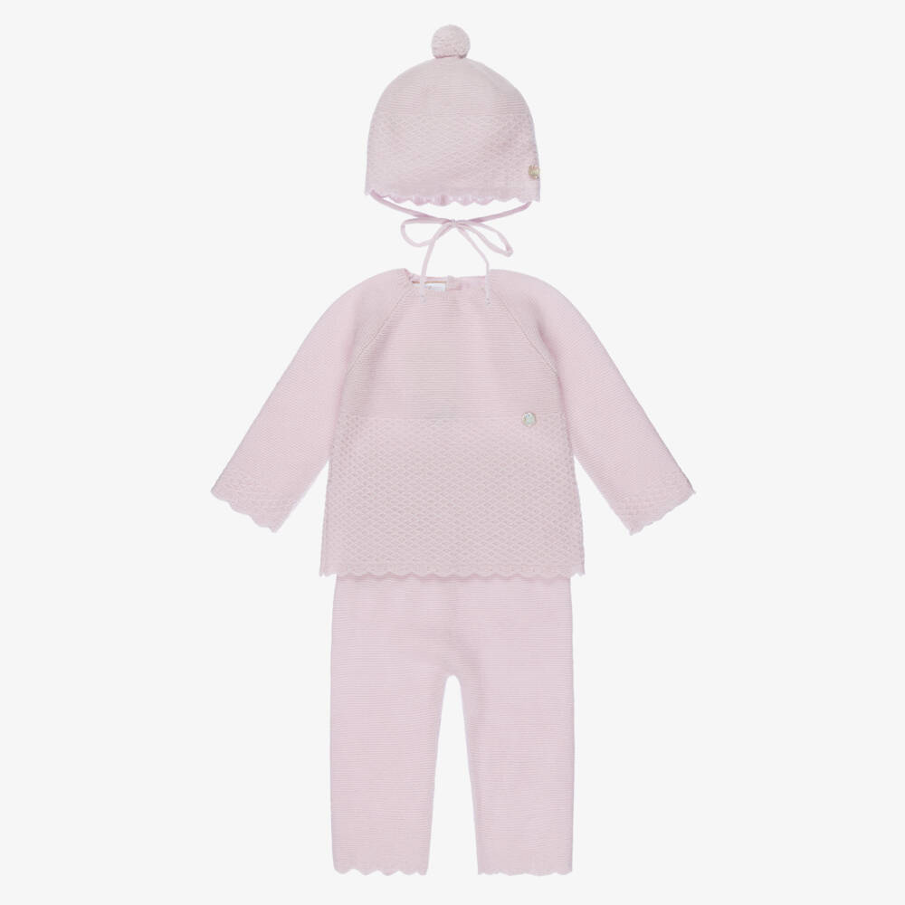 PAZ Rodríguez-Girls Pink Wool & Cashmere Babygrow Set | Childrensalon Outlet
