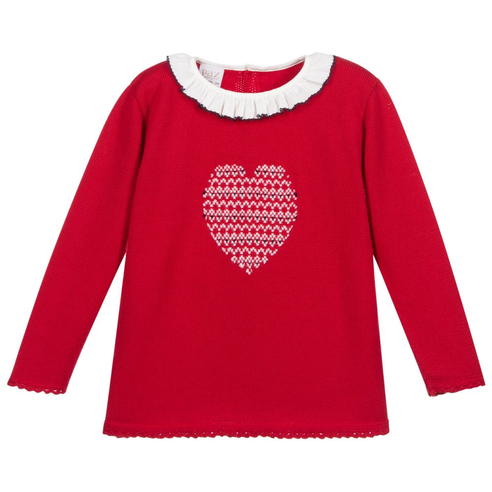 Paz Rodríguez - Красный свитер с сердечком для девочек | Childrensalon